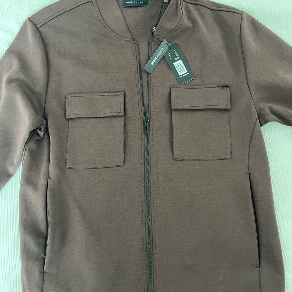 Elie Tahari Brown Zip Up Sweater
